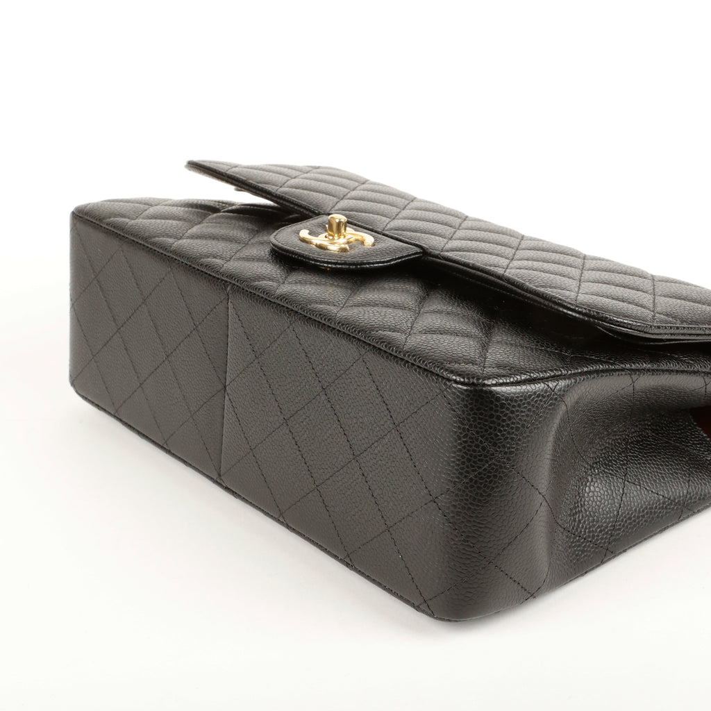 Jumbo Double Flap, Black Caviar Gold Hardware