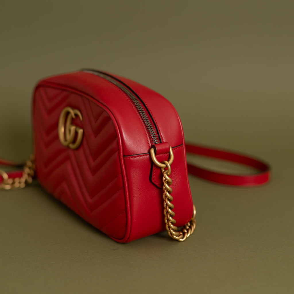 Small GG Marmont Camera Bag, Red GHW 9399