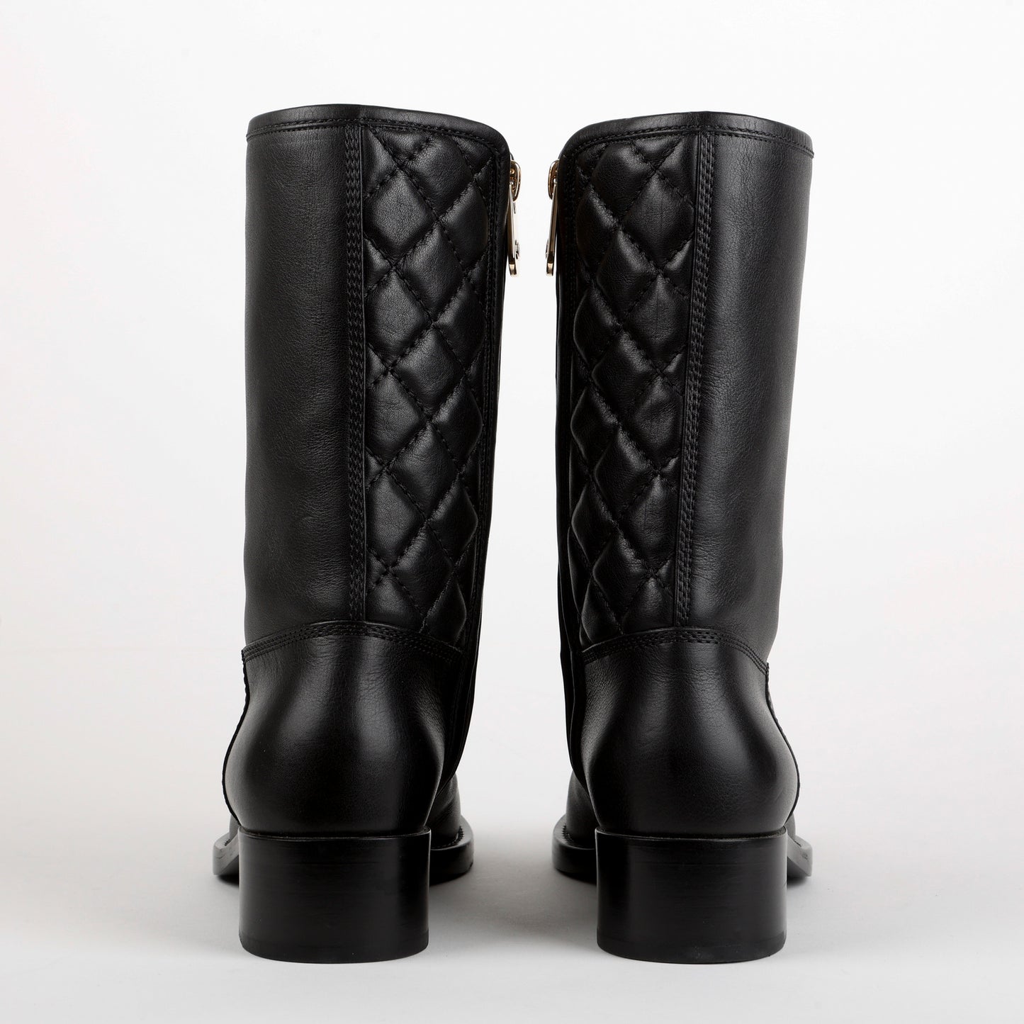 Mid Calf Quilted Leather Boots | Size 37.5