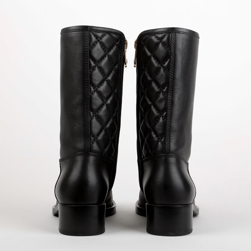 Mid Calf Quilted Leather Boots | Size 37.5