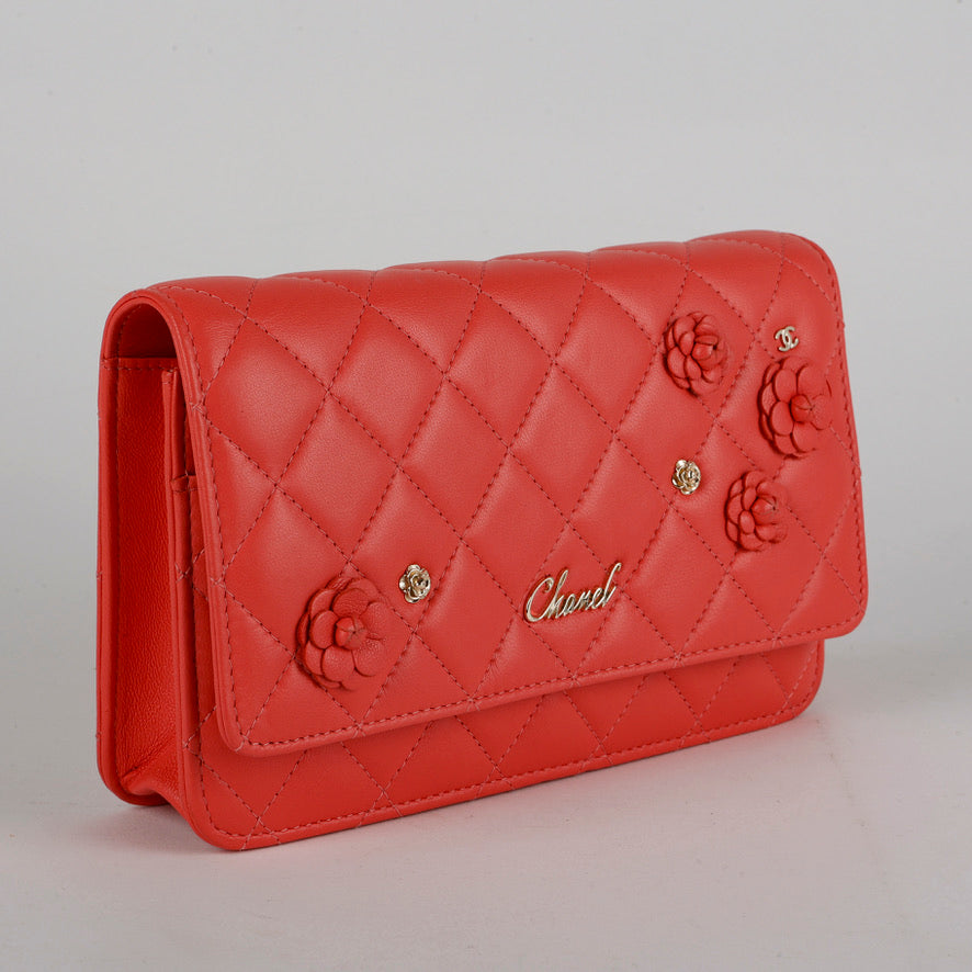 Coral Pink Lambskin Wallet on Chain