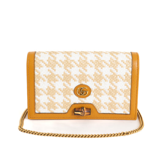 Mini Diana, Raffia Houndstooth Chain Bag 8549