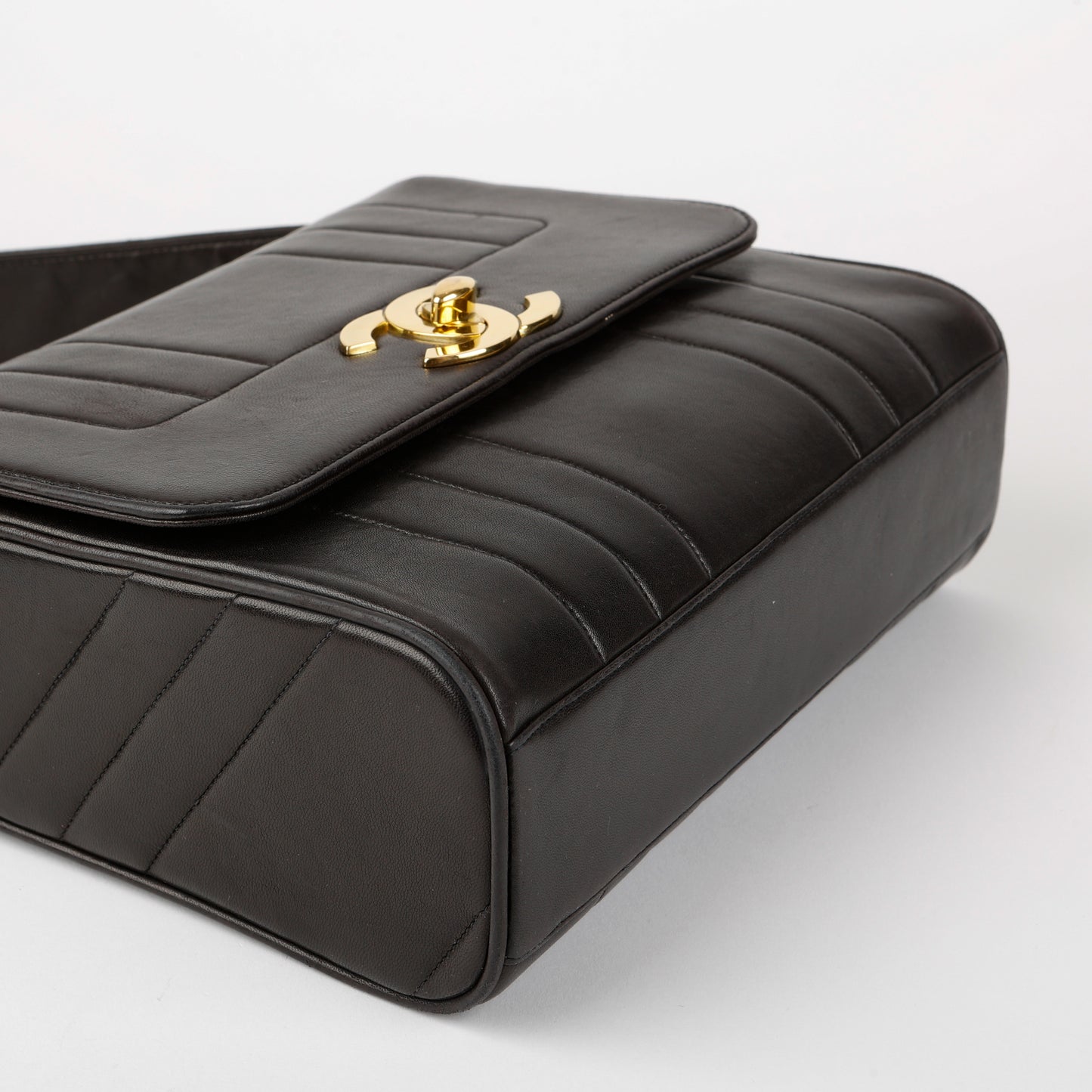 Vertical Mademoiselle Flap, Black Lambskin