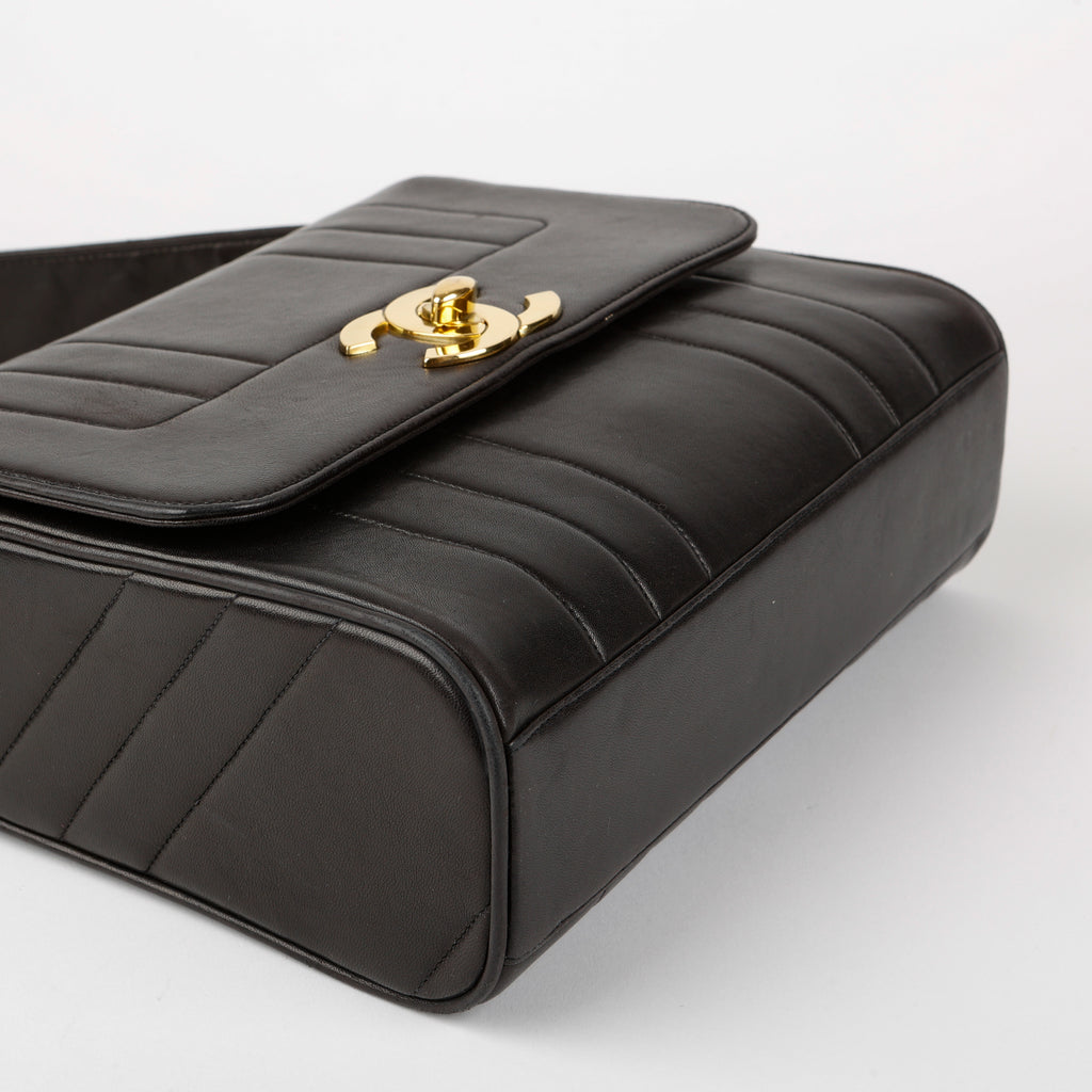 Vertical Mademoiselle Flap, Black Lambskin
