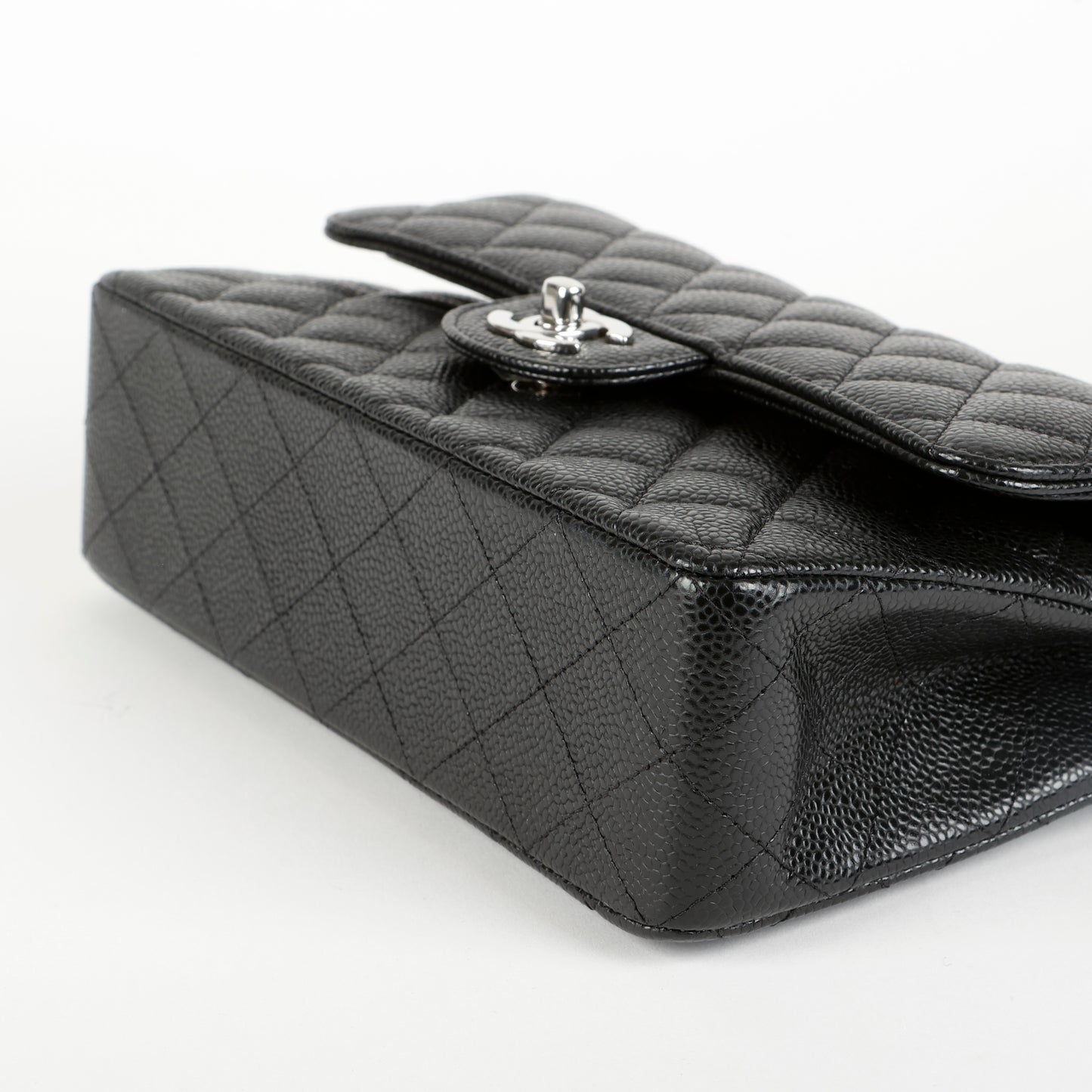 Black Caviar Small Double Flap Silver Hardware