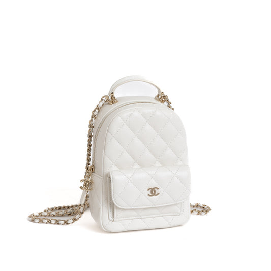 CC Quilted Caviar Mini Backpack, White