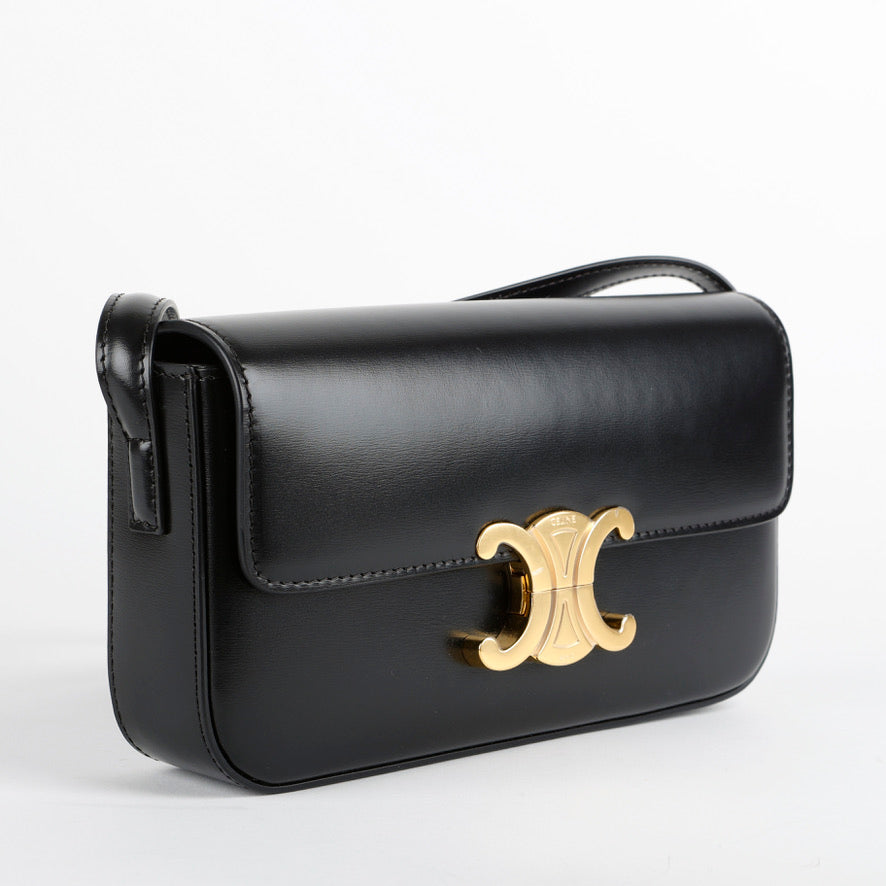 Triomphe Shoulder Bag, Black Calfskin