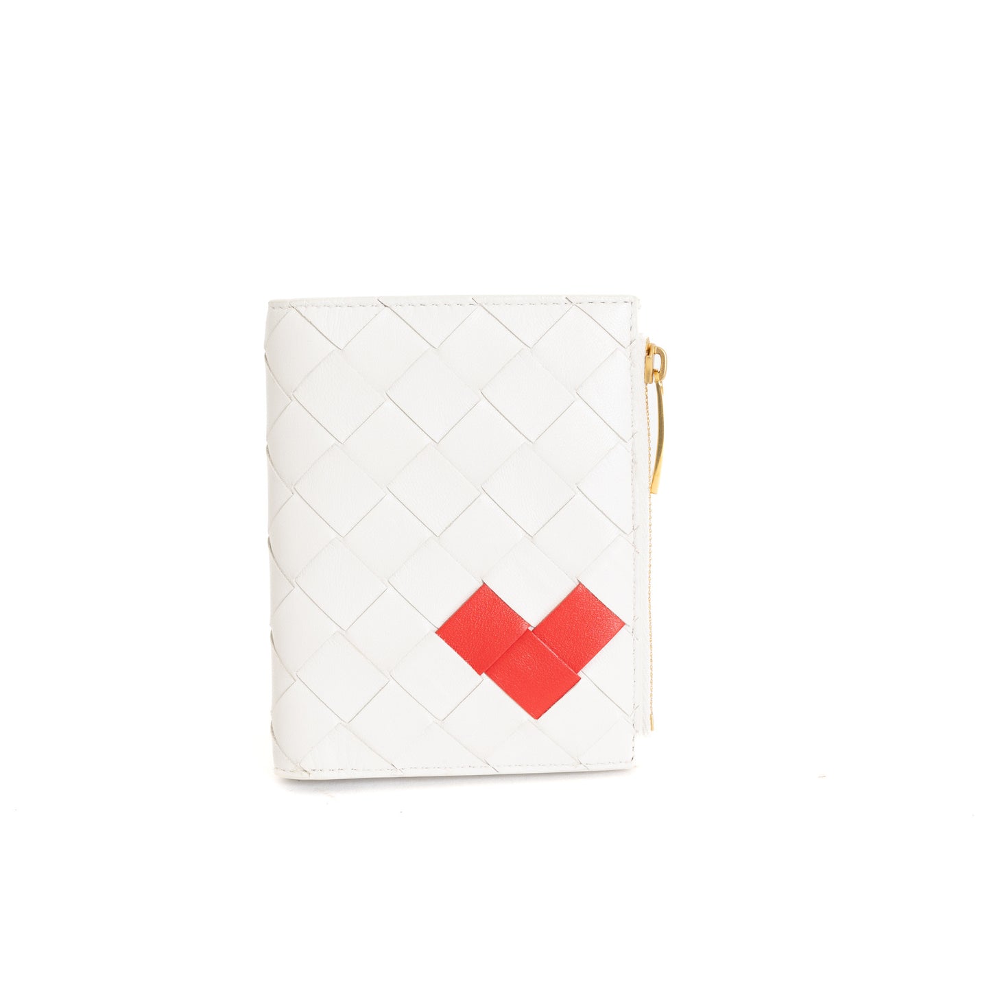 Intrecciato Leather Bifold Wallet, White and Red 7448