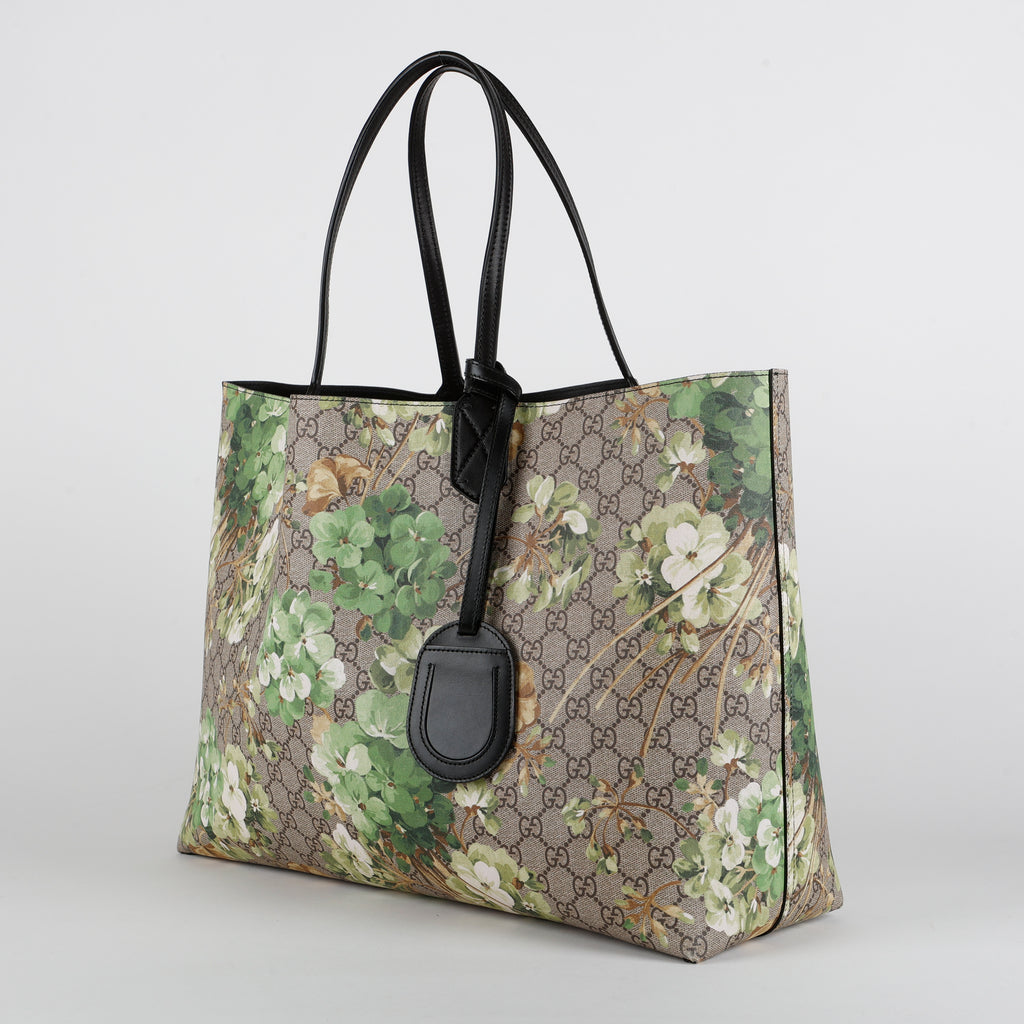 Medium Blooms Reversible Tote, Coated Canvas/Green