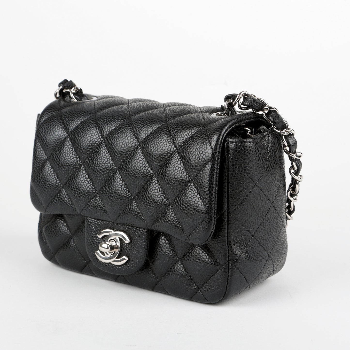 Mini Square Flap, Black Caviar SHW