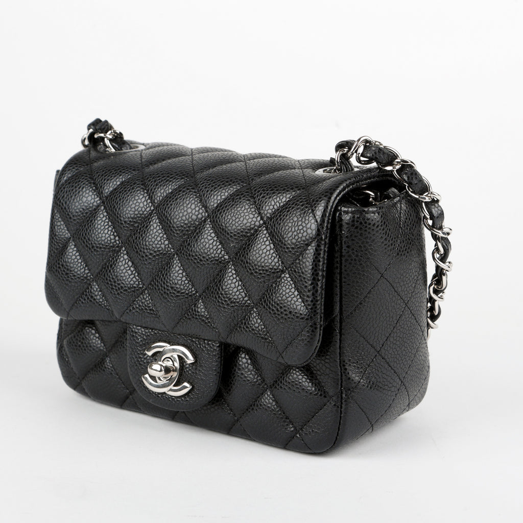 Mini Square Flap, Black Caviar SHW