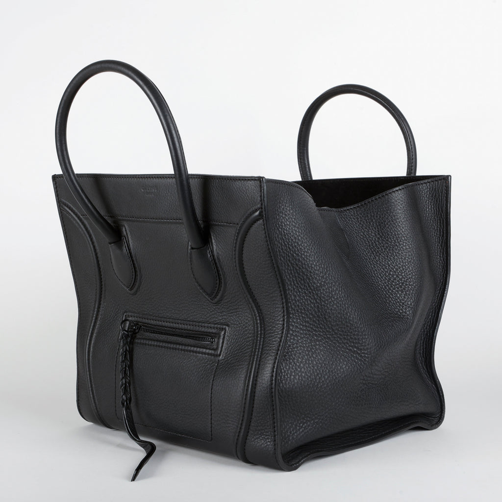 Medium Phantom Luggage Tote Black Grained Calfskin