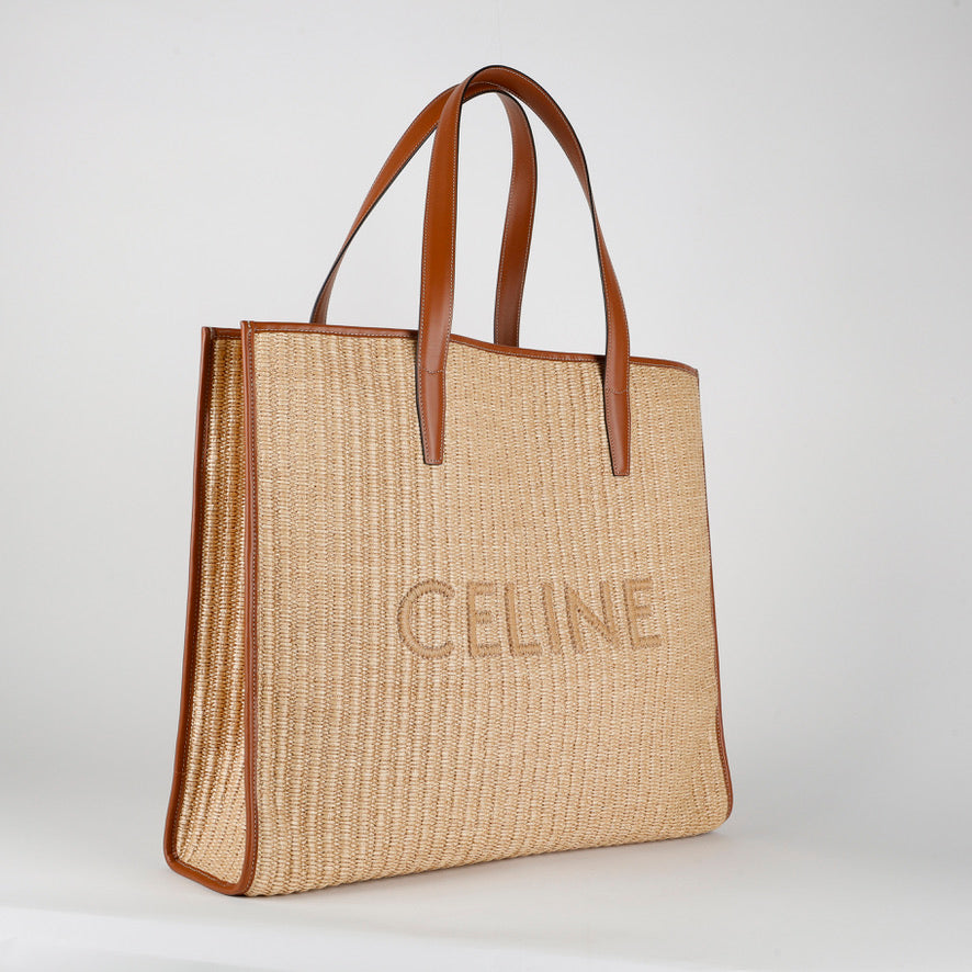 Logo Leather Trimmed Raffia Tote