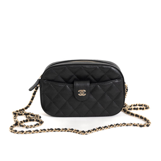 Caviar Camera Bag On Chain, Black Gold Hardware 7965