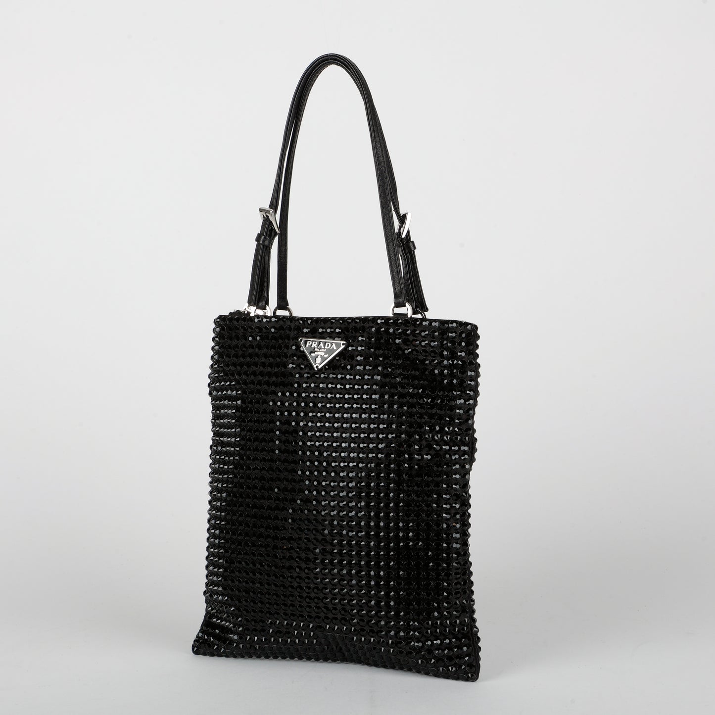 Crystal Embellished Satin Tote Black