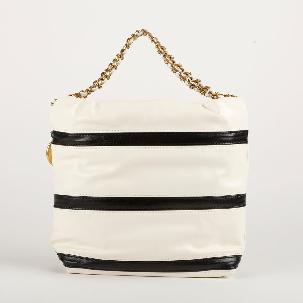 Mini 22 Striped Calfskin Black White 10537