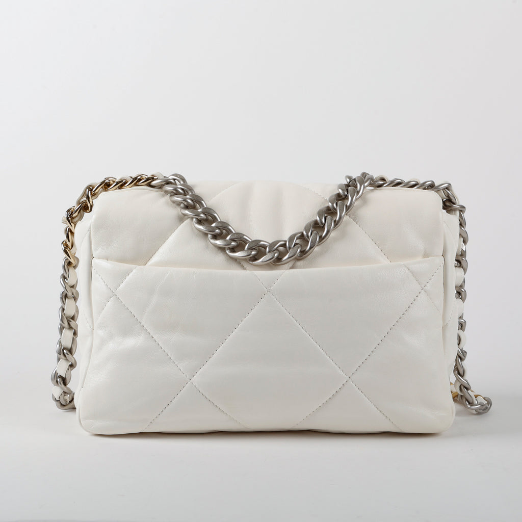 Medium 19, White Lambskin Silver Hardware