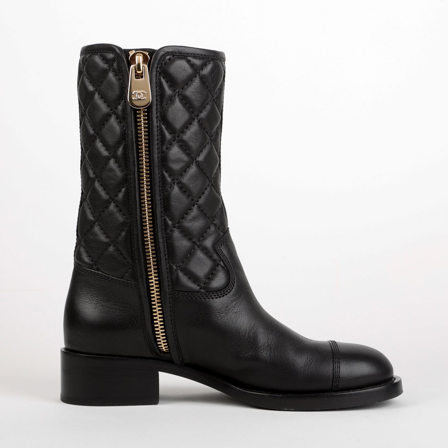 Mid Calf Quilted Leather Boots | Size 37.5