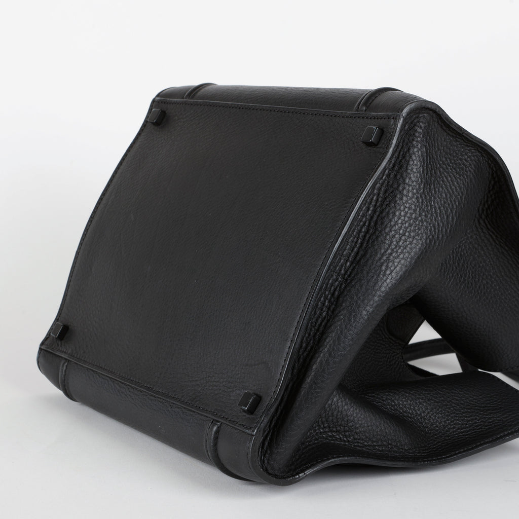 Medium Phantom Luggage Tote Black Grained Calfskin