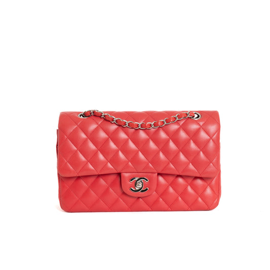 Medium Double Flap Red Lambskin SHW