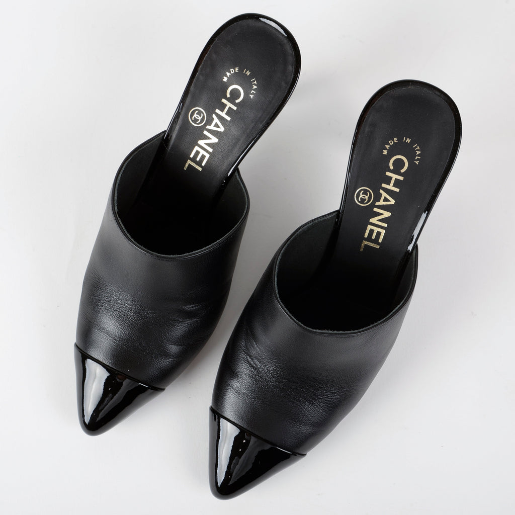 Black Pointed Toe Heeled Mule with Pearls