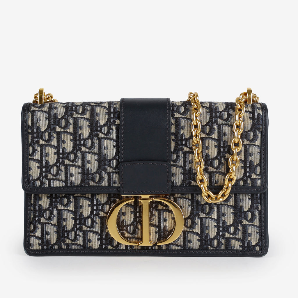 Montaigne 30 Chain Bag Navy Blue Oblique