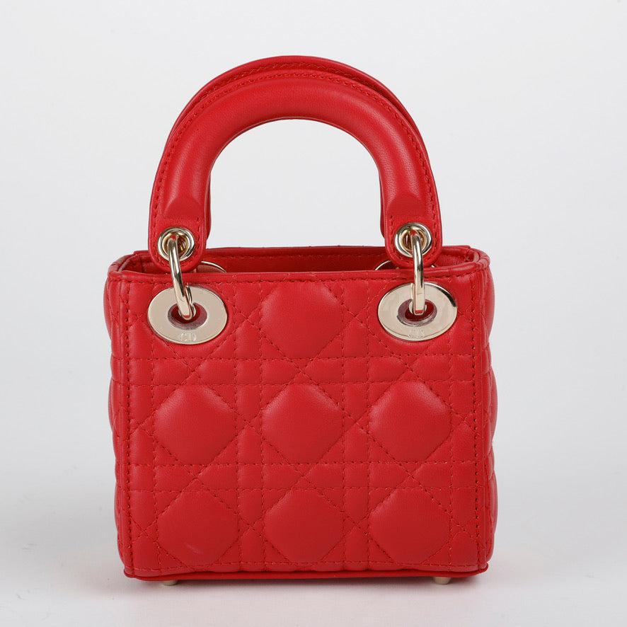 Micro Lady Dior Red Cannage Lambskin
