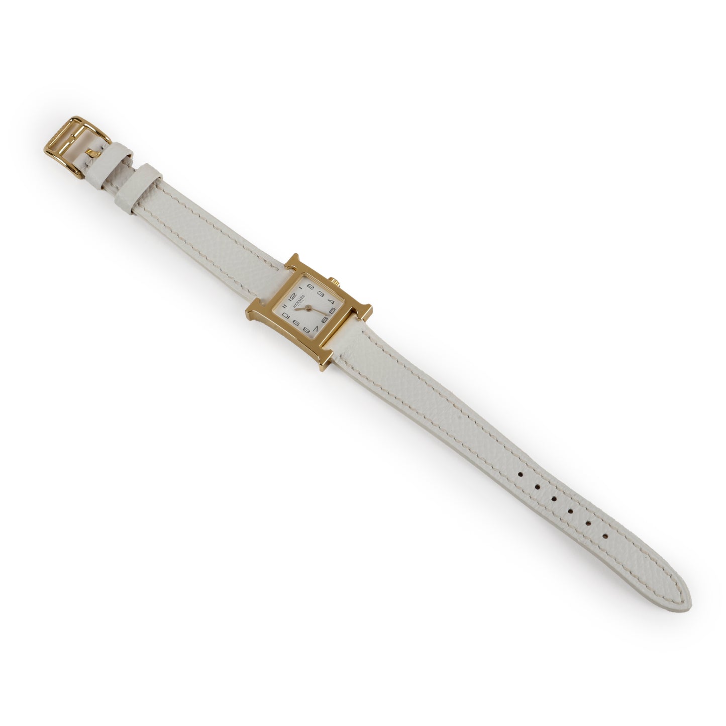Mini Heures H Watch, White Epsom