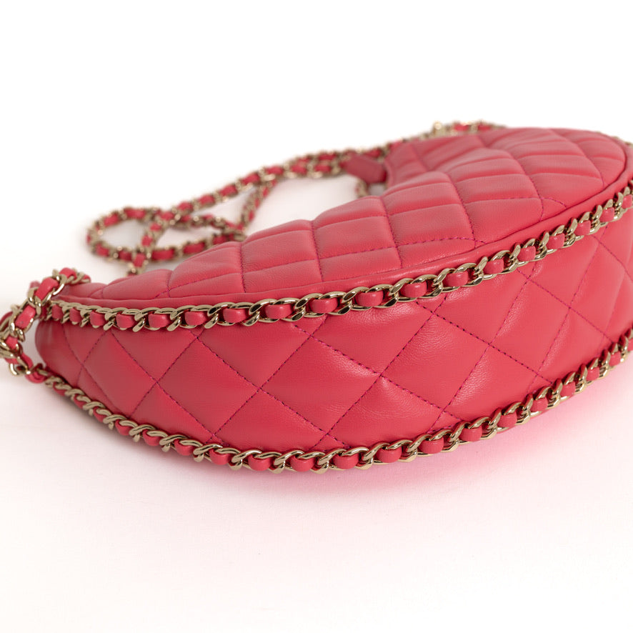 Quilted Chain Hobo, Pink Lambskin 2830