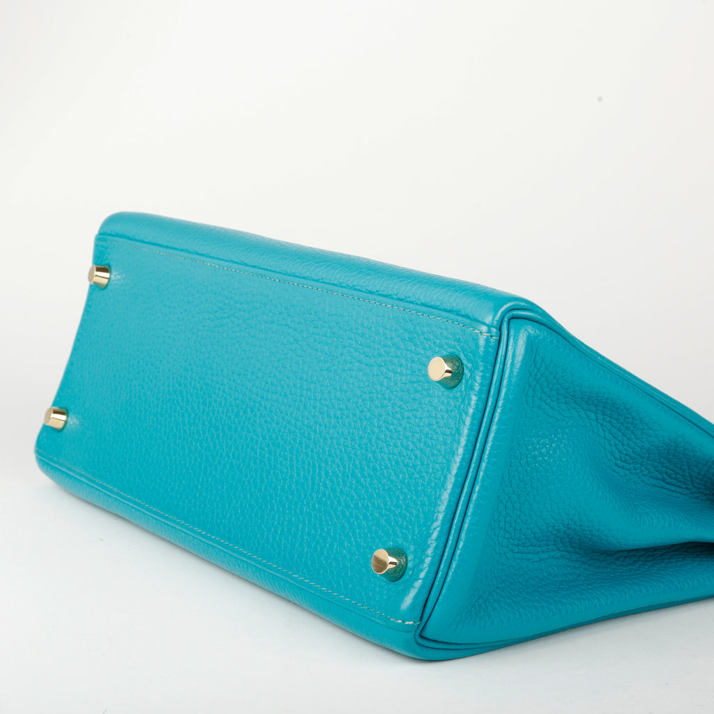 Kelly 28 Blue Paon Clemence Gold Hardware
