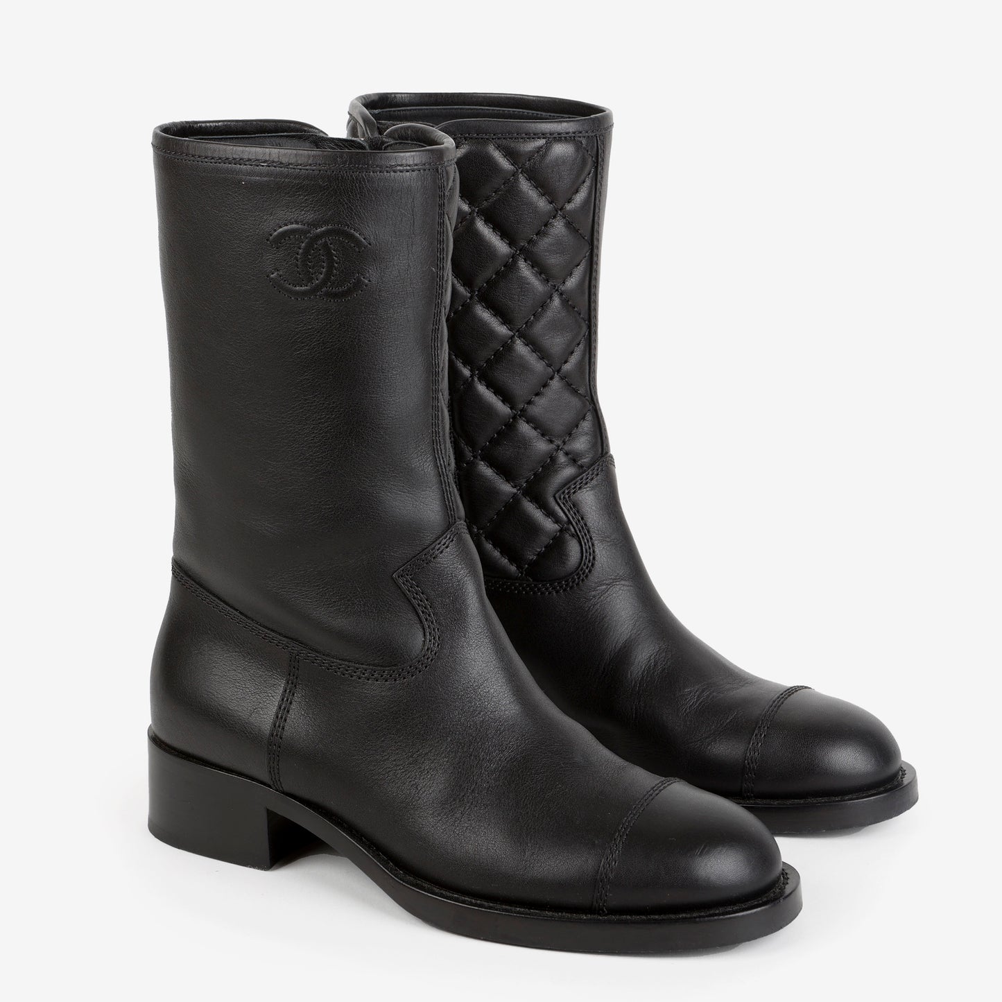 Mid Calf Quilted Leather Boots | Size 37.5