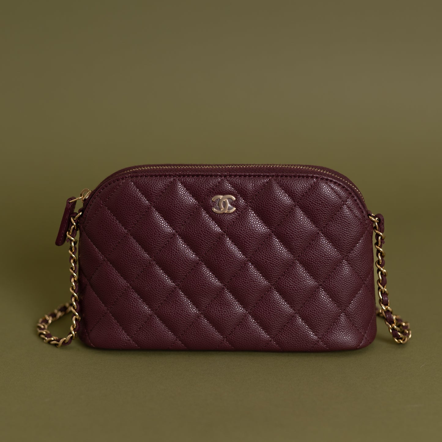 Quilted Classic Clutch w/ Chain, Burgundy Caviar 8971