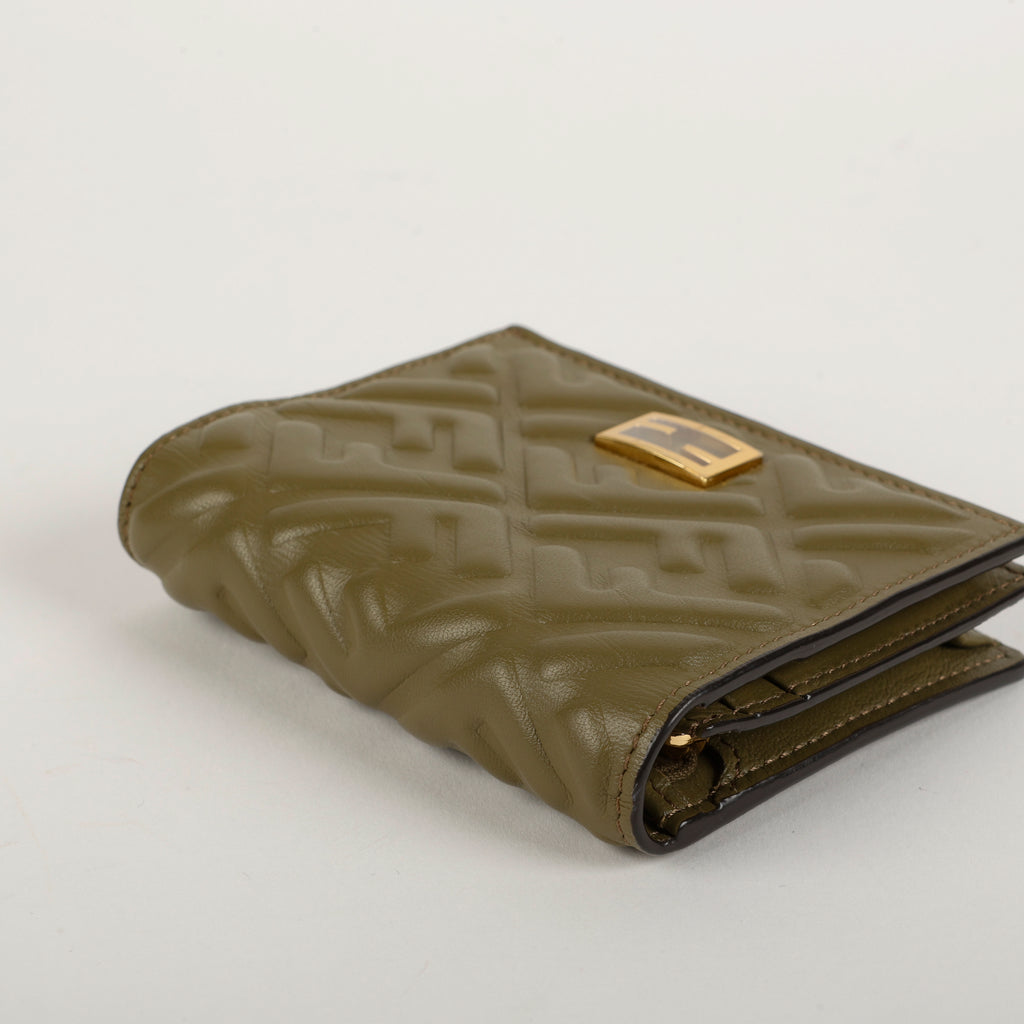 FF Embossed Baguette Compact Wallet, Hunter Green