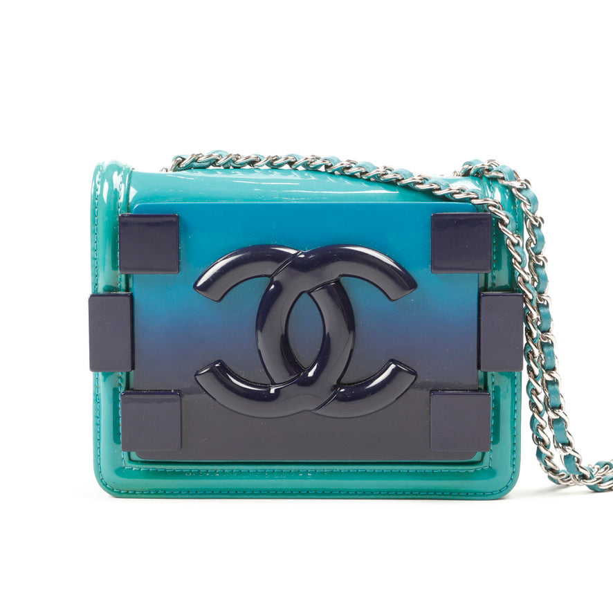 Plexiglass Patent Mini Boy Brick Flap Turquoise Navy