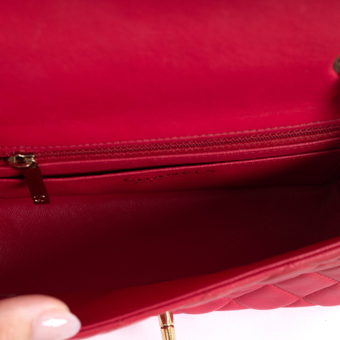 Mini Rectangular Flap, Raspberry Red Lambskin 6877