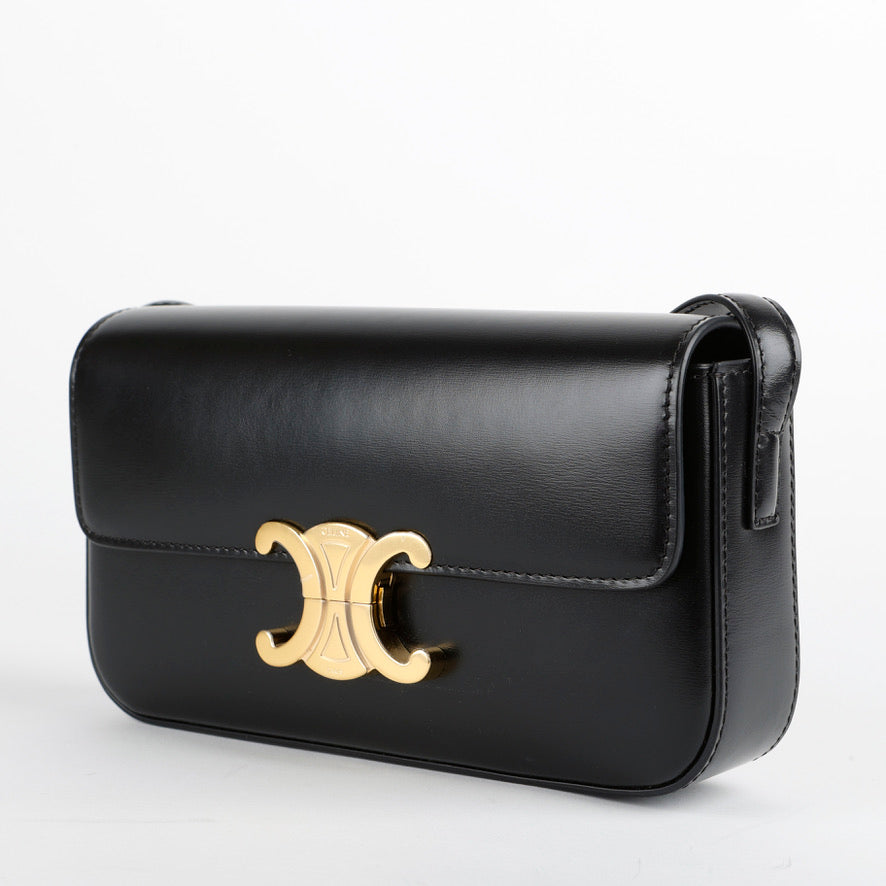 Triomphe Shoulder Bag, Black Calfskin