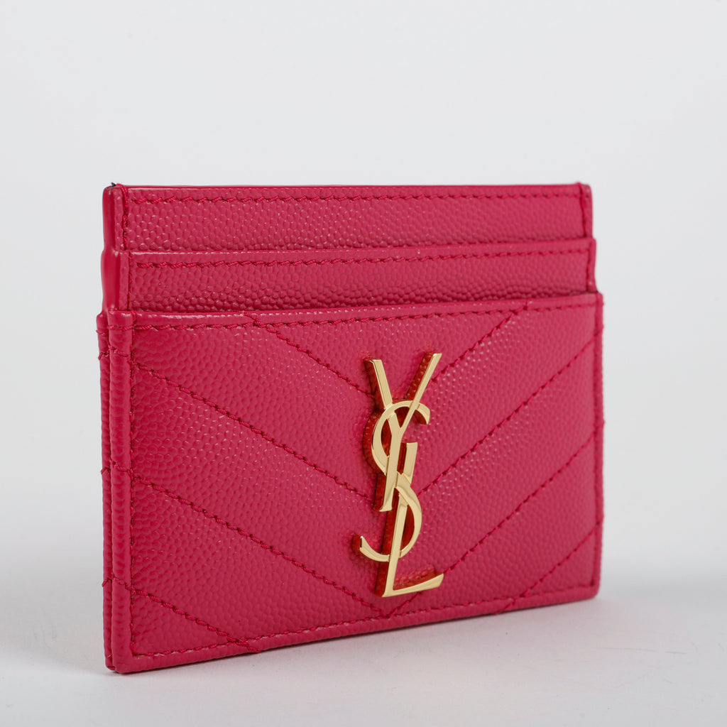 Card Holder, Pink Grain de Poudre Gold Hardware