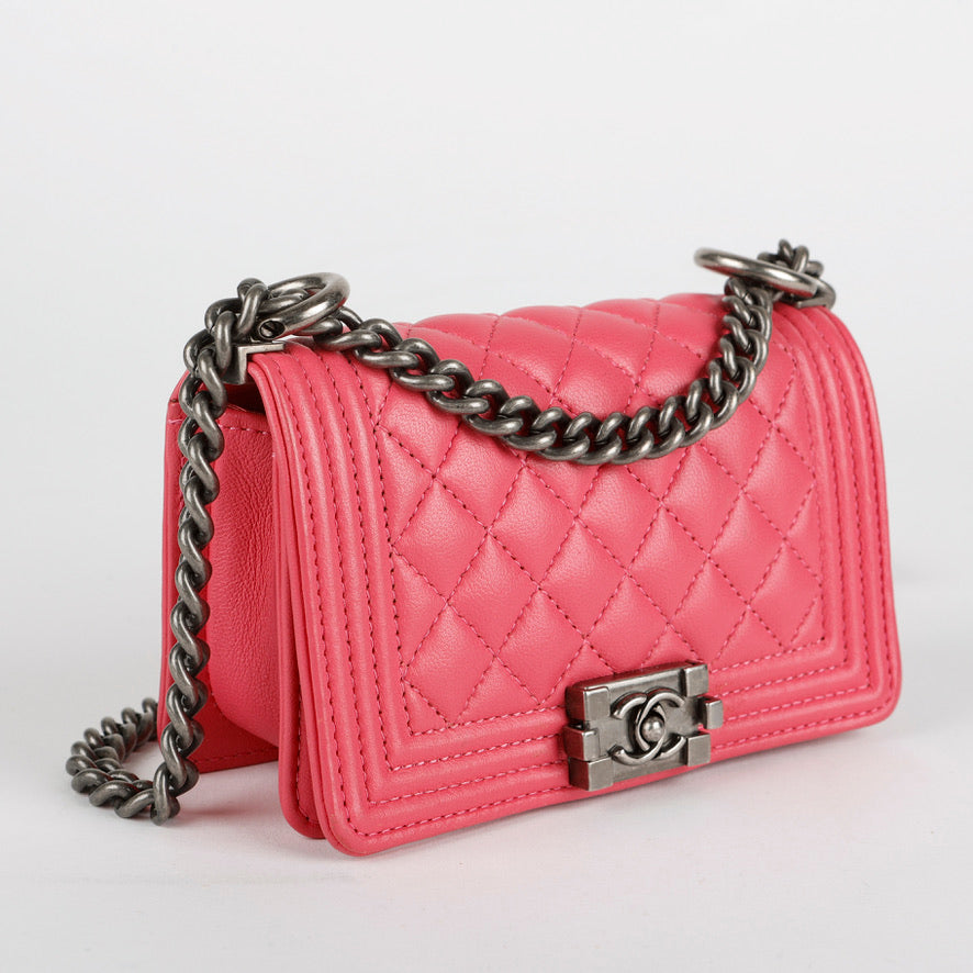 Micro Boy on Chain, Pink Lambskin