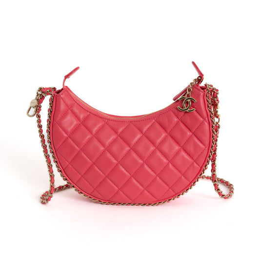 Quilted Chain Hobo, Pink Lambskin 2830