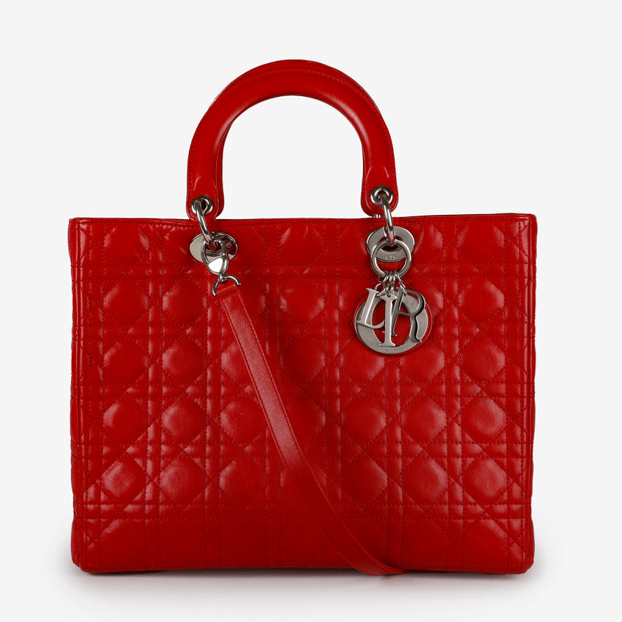 Large Lady Dior Red Lambskin