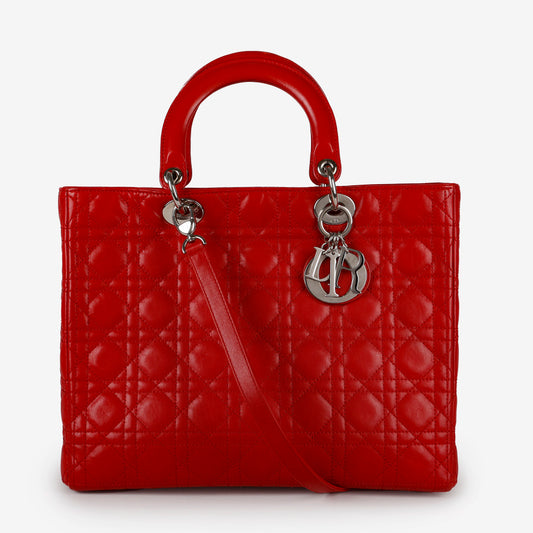 Large Lady Dior Red Lambskin