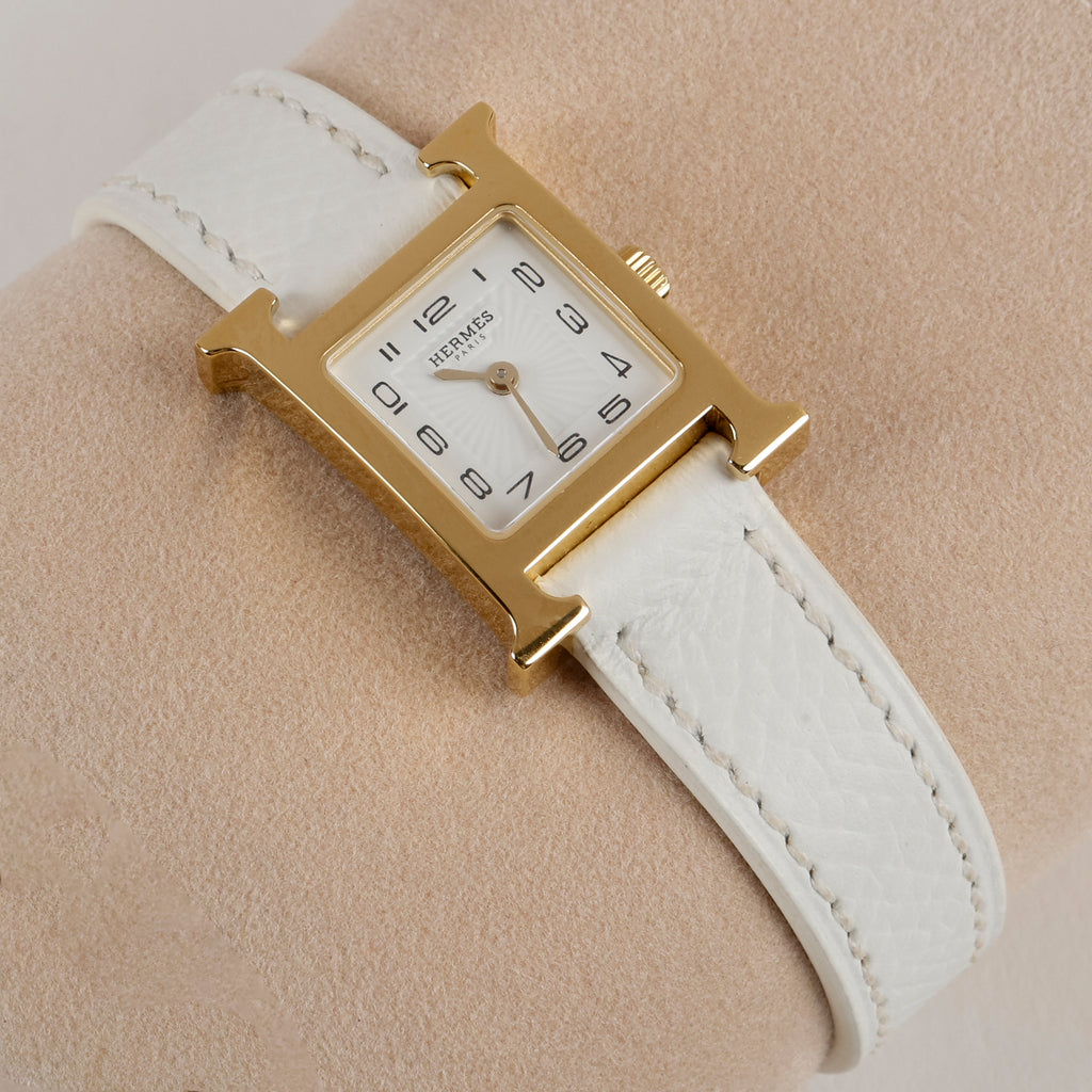 Mini Heures H Watch, White Epsom