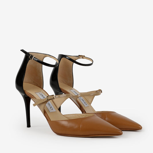 Tricolor Pumps, Beige/Black/Tan (37)