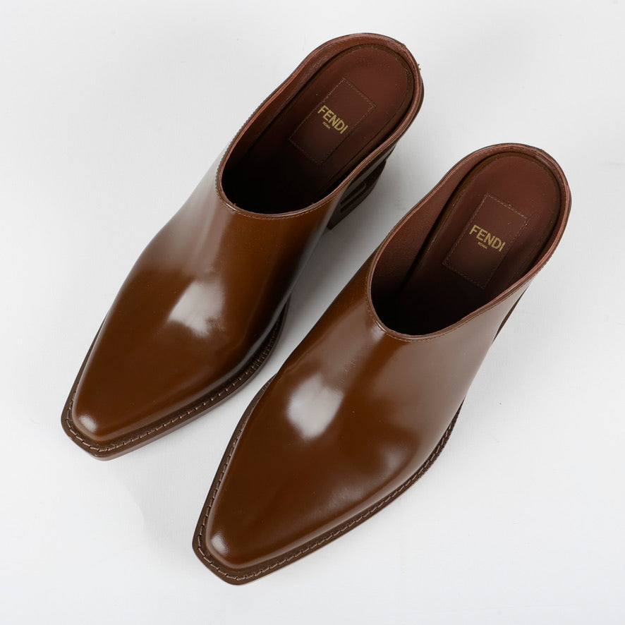 Vitello Leather Cutout Mule Brown 37.5
