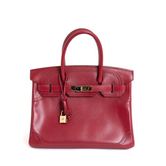 Hermes Birkin 30 Guillies Ruby Box Calfskin Permabrass Hardware