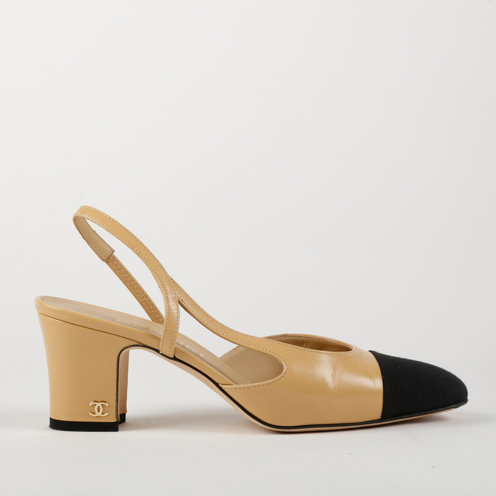 Classic Sling Back Heels, Black/Biege 1138