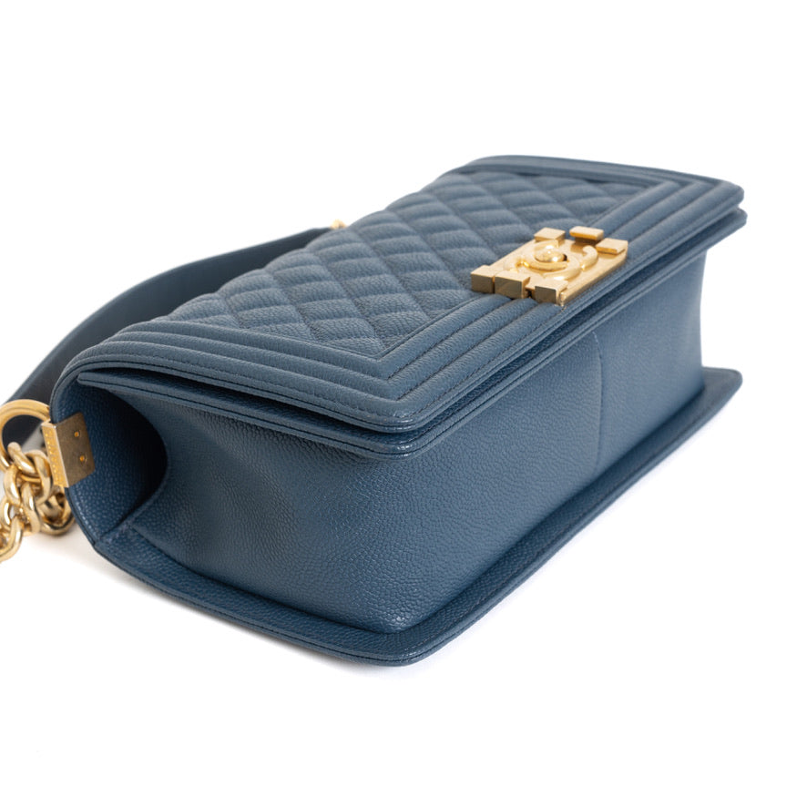 Old Medium Boy Bag Blue Caviar Brushed Gold