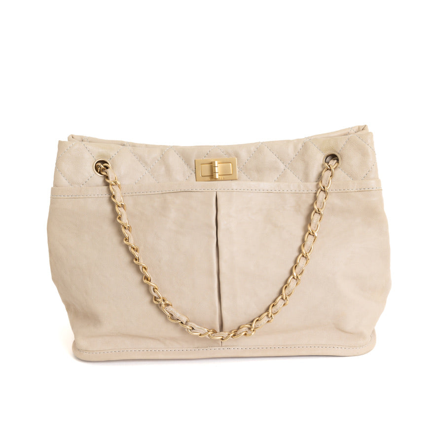 2.55 Quilted Chain Tote, Beige Calfskin