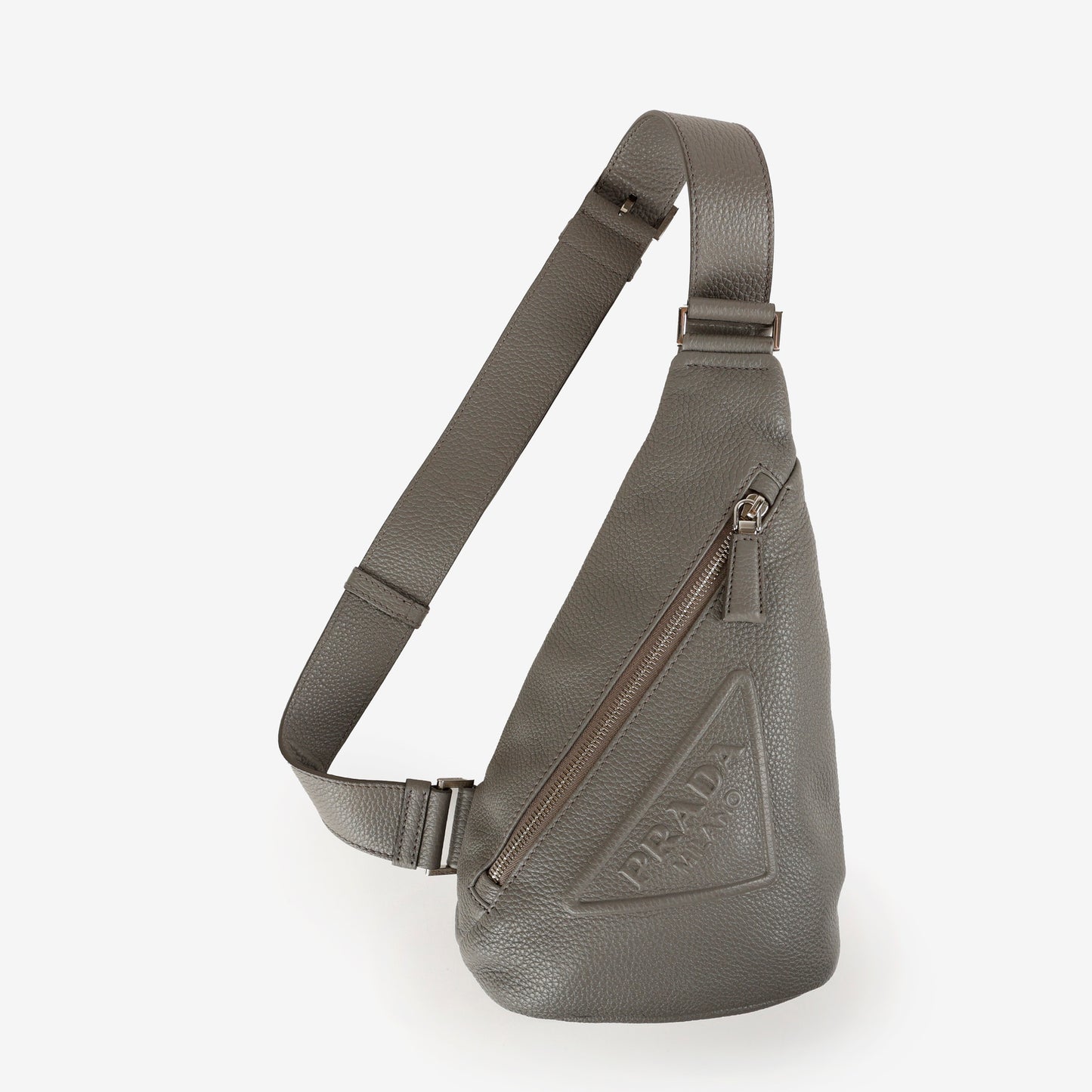 Sling Triangle Sport Belt Bag, Grey Calfskin