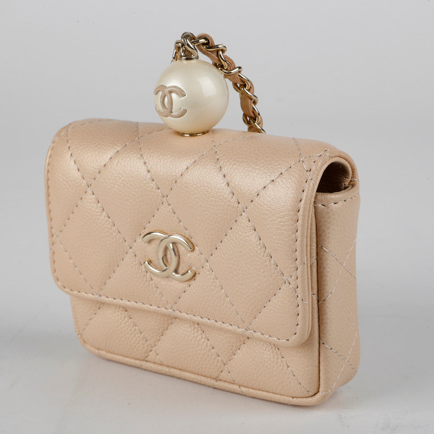 CC Pearl Coin Card Holder with Chain Caviar